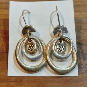 Silver and Pale Gold Toned Bee Stamped Metal Dangly Earrings
